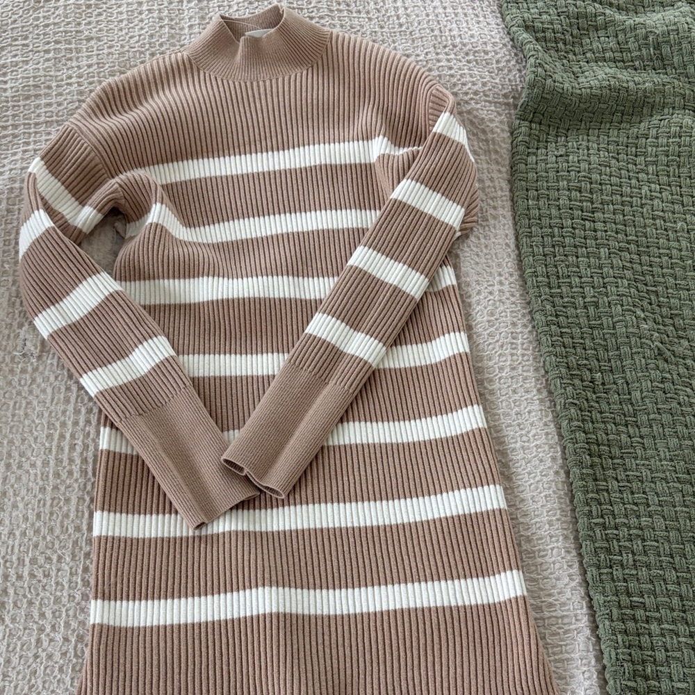 Abercrombie & Fitch Tan and White Striped Dress